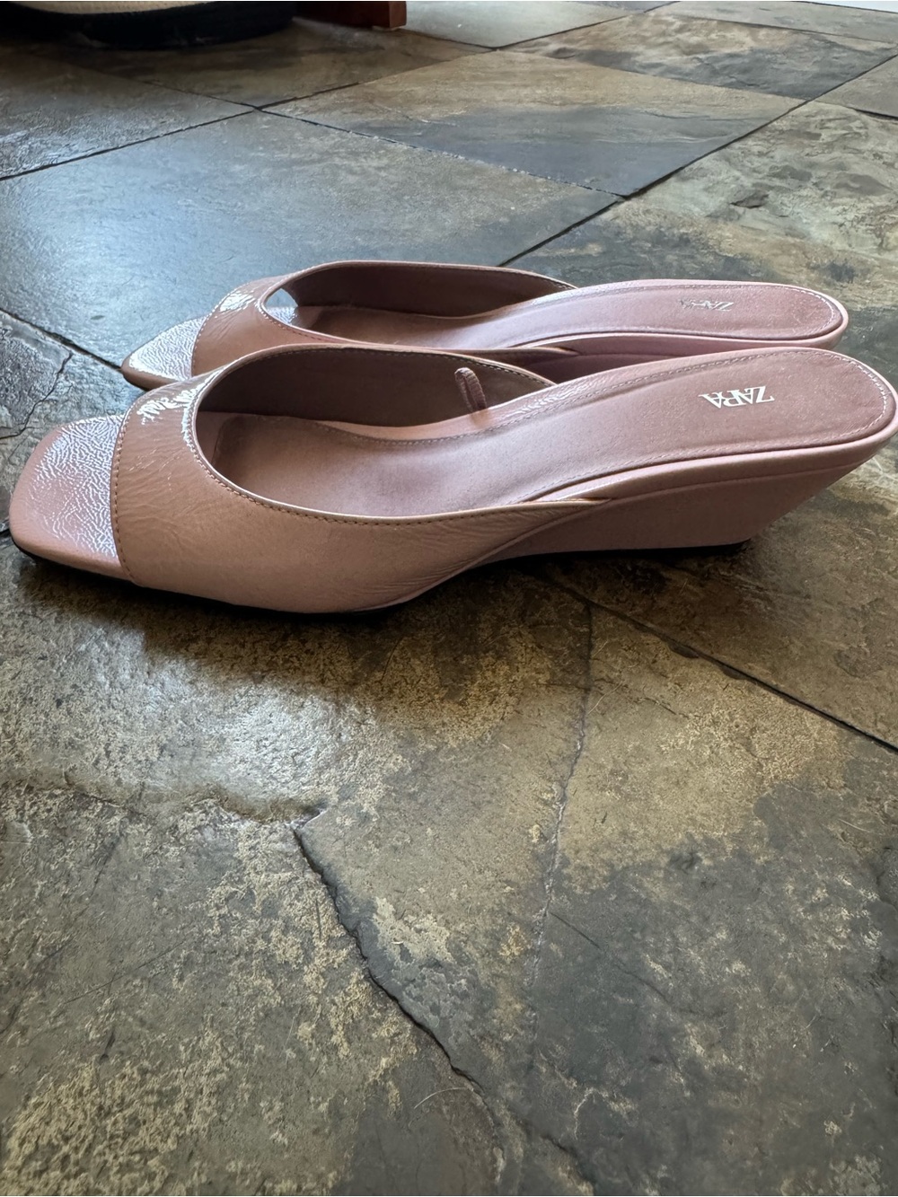 Zara Blush Pink Wedge Slide Sandals
